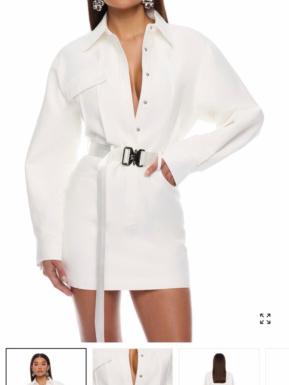 Fashion Nova LUXE White Shirt-Style Mini Dress with Belt